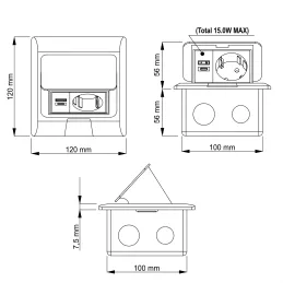 Prise escamotable de sol FLOOR LUX SCHUKO 1x230V + USB A-C / Noir