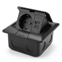 Prise escamotable de sol FLOOR LUX SCHUKO 1x230V + USB A-C / Noir