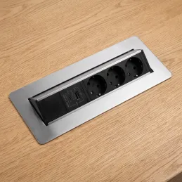 Prise escamotable AMBIENTE SCHUKO 3x230V + USB A-C / Inox