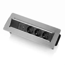 Prise escamotable AMBIENTE SCHUKO 3x230V + USB A-C / Inox