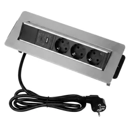 Prise escamotable AMBIENTE SCHUKO 3x230V + USB A-C / Inox