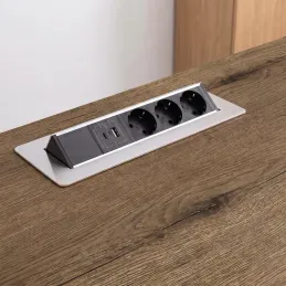 Prise escamotable AMBIENTE SCHUKO 3x230V + USB A-C / Inox