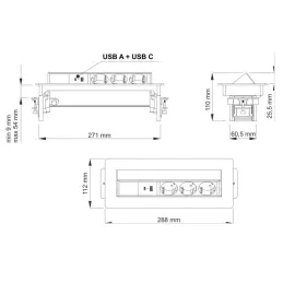 Prise escamotable AMBIENTE SCHUKO 3x230V + USB A-C / Noir mat