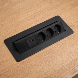 Prise escamotable AMBIENTE SCHUKO 3x230V + USB A-C / Noir mat
