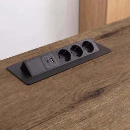 Prise escamotable AMBIENTE SCHUKO 3x230V + USB A-C / Noir mat