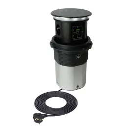 Prise escamotable automatique AMBIENTE SCHUKO 3x230V + USB A-C avec éclairage et chargement / Verre noir
