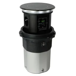 Prise escamotable automatique AMBIENTE SCHUKO 3x230V + USB A-C avec éclairage et chargement / Verre noir