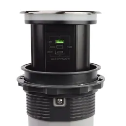 Prise escamotable automatique AMBIENTE SCHUKO 3x230V + USB A-C avec éclairage et chargement / Verre noir