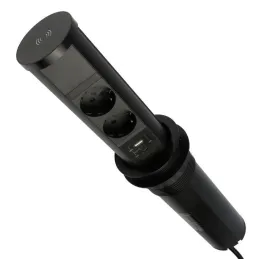 Prise escamotable AVION SCHUKO 2x230V + USB A-C et chargeur à induction / Noir mat