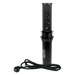 Prise escamotable AVION SCHUKO 2x230V + USB A-C et chargeur à induction / Noir mat
