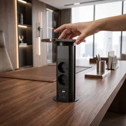 Prise escamotable AVION SCHUKO 2x230V + USB A-C et chargeur à induction / Noir mat