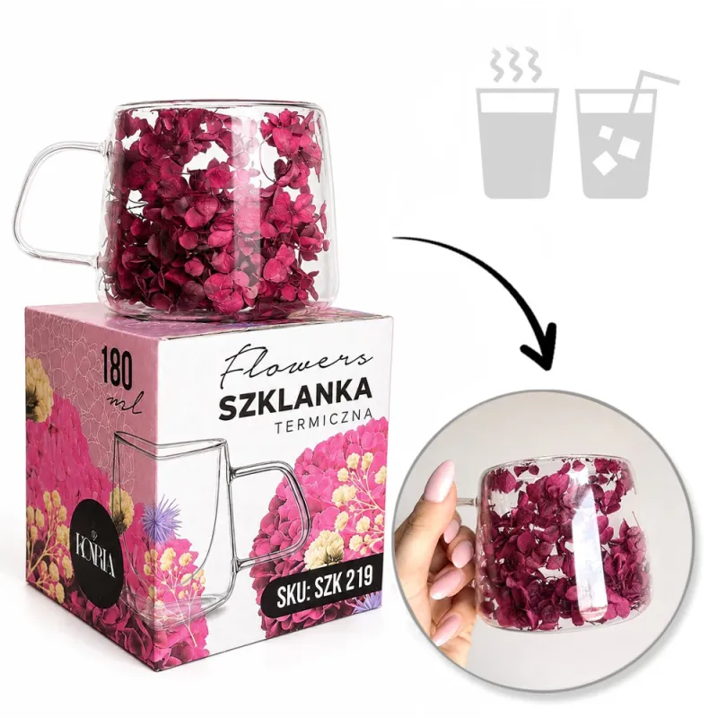 Tasse isotherme pour boissons avec fleurs FLOWER GLASS 180 ml / Rouge