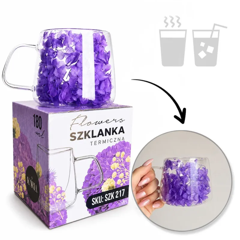 Tasse thermos pour boissons à fleurs FLOWER GLASS 180 ml / Violette