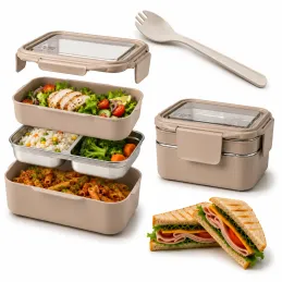 Boîte à déjeuner en inox avec couverts MY BOX / Beige