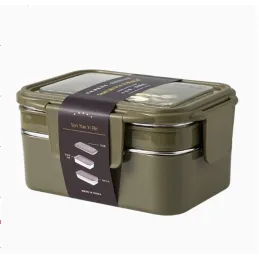 Boîte à déjeuner en inox avec couverts MY BOX / Vert foncé