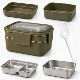 Boîte à déjeuner en inox avec couverts MY BOX / Vert foncé