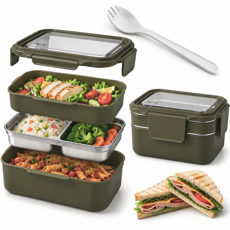 Boîte à déjeuner en inox avec couverts MY BOX / Vert foncé