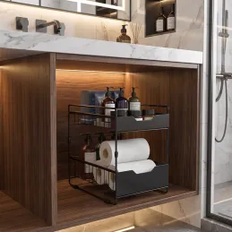 Panier coulissant pour cuisine ou salle de bain ZORA 300 mm / Anthracite