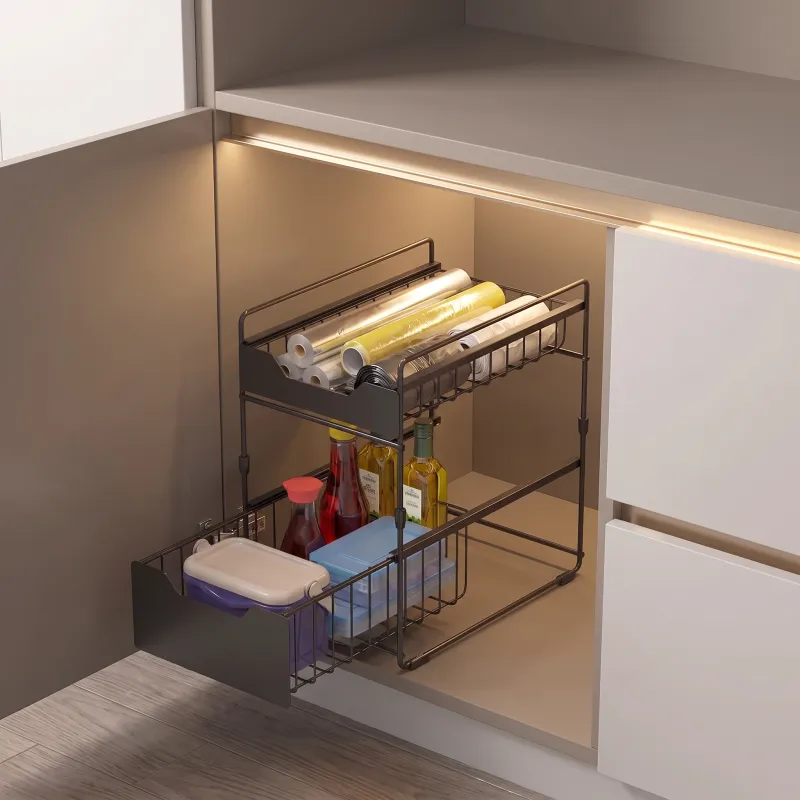 Panier coulissant pour cuisine ou salle de bain ZORA 300 mm / Anthracite