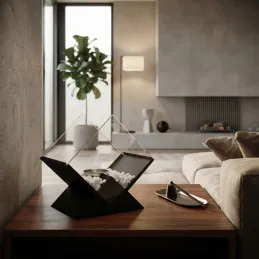 Cheminée bio design avec support PARADISE / Noir mat