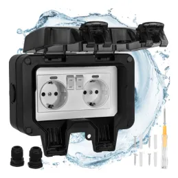 Prise électrique extérieure GARDENIA SCHUKO 2x230V / Noir mat