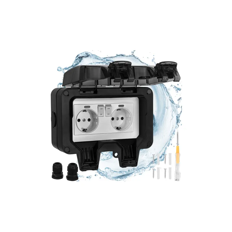 Prise électrique extérieure GARDENIA SCHUKO 2x230V / Noir mat