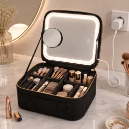 Trousse de maquillage avec miroir LED GRANDIO / Noir