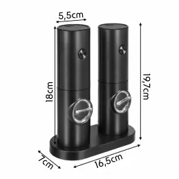 Lot de 2 moulins électriques en céramique pour le sel et le poivre / Noir mat