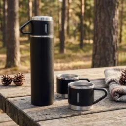 Thermos design avec 3 gobelets 400 ml / Noir mat