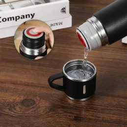 Thermos design avec 3 gobelets 400 ml / Noir mat