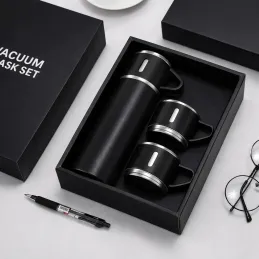 Thermos design avec 3 gobelets 400 ml / Noir mat