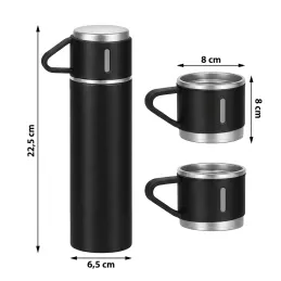 Thermos design avec 3 gobelets 400 ml / Noir mat