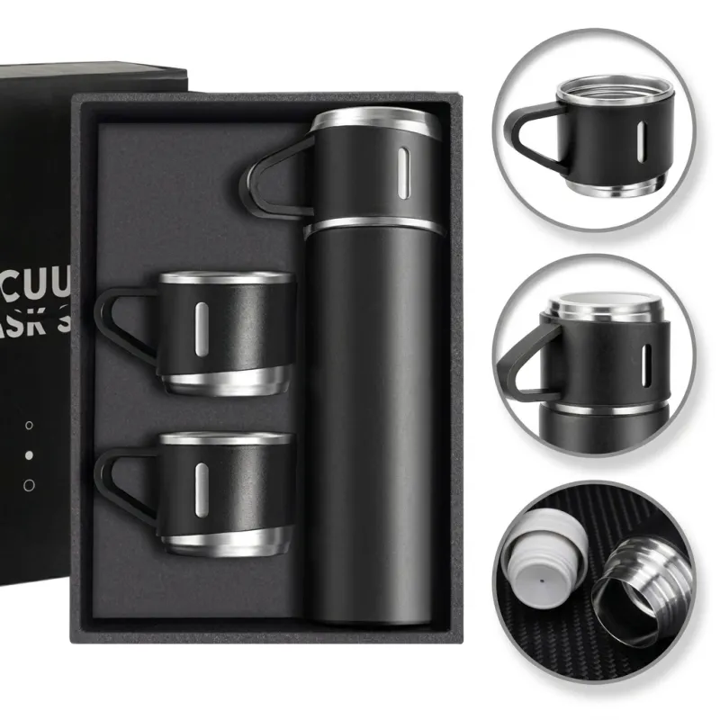 Thermos design avec 3 gobelets 400 ml / Noir mat