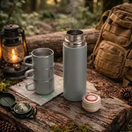 Thermos design avec 3 tasses 400 ml / Gris