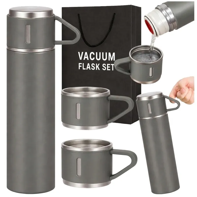 Thermos design avec 3 tasses 400 ml / Gris