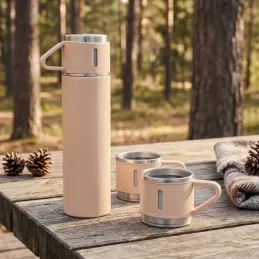 Thermos design avec 3 tasses 400 ml / Rose