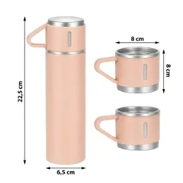Thermos design avec 3 tasses 400 ml / Rose