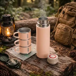Thermos design avec 3 tasses 400 ml / Rose