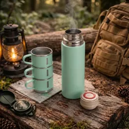 Thermos design avec 3 gobelets 400 ml / Vert