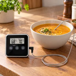 Thermomètre LCD pour aliments avec sonde et aimant / Noir
