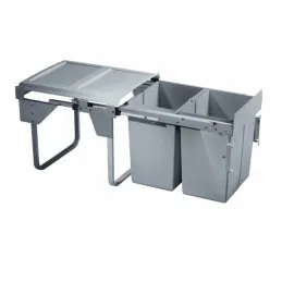 Poubelle coulissante 450 mm – 2 × 20 L avec fixations de porte / Grise