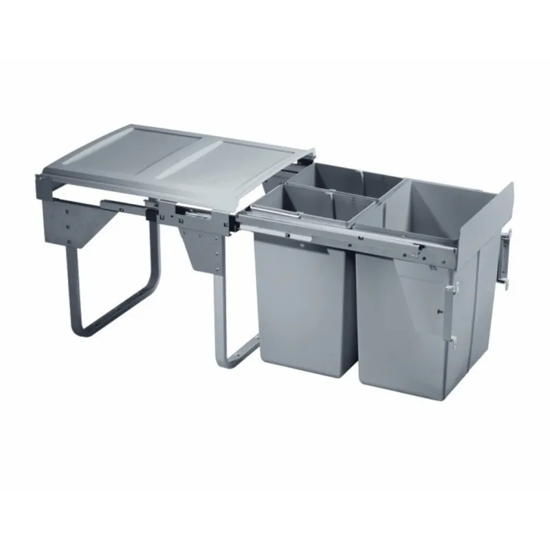 Panier coulissant 450 mm – 1×20 L + 2×10 L avec fixations de porte / Gris