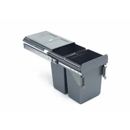 Poubelle coulissante 300 mm – 2 × 11 L avec fixations pour porte / Grise