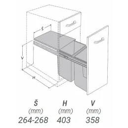 Poubelle coulissante 300 mm – 2 × 11 L avec fixations pour porte / Grise