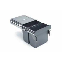 Poubelle coulissante 400 mm – 2 × 16 L avec fixations pour porte / Grise