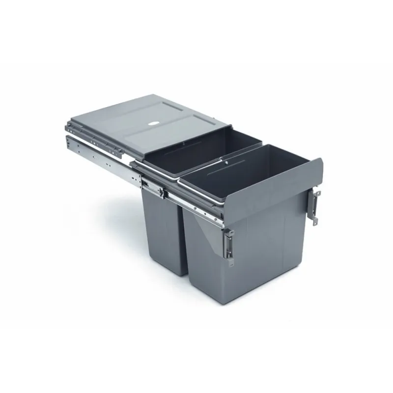 Poubelle coulissante 400 mm – 2 × 16 L avec fixations pour porte / Grise
