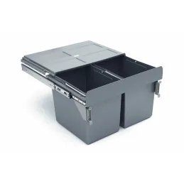 Poubelle coulissante 600 mm – 2 × 27 L avec fixations de porte / Grise