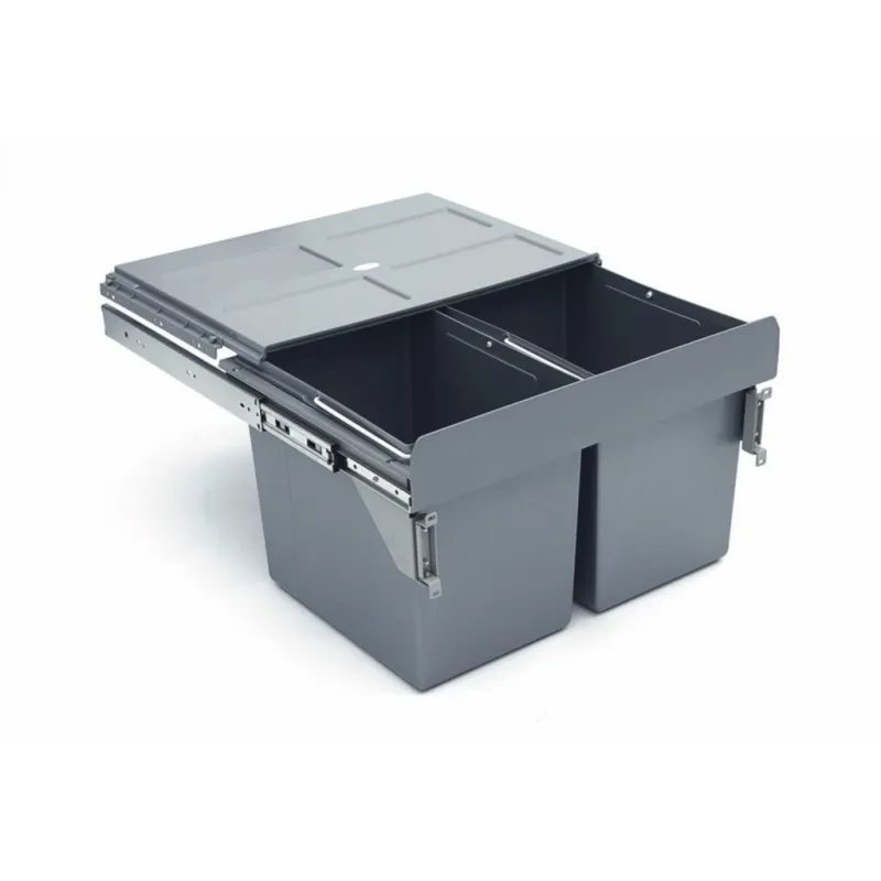 Poubelle coulissante 600 mm – 2 × 27 L avec fixations de porte / Grise