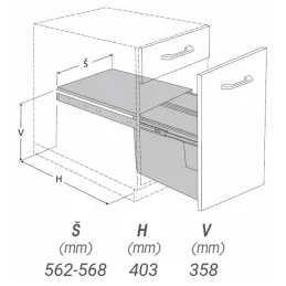 Poubelle coulissante 600 mm – 2 × 27 L avec fixations de porte / Grise
