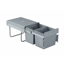 Poubelle coulissante 400 mm – 2 × 15 L avec fixations pour porte / grise